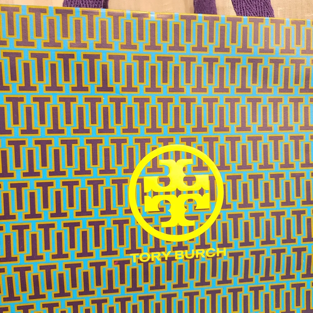 Tory Burch Shopping Bag Teal, Purple, & Neon Yellow Green
